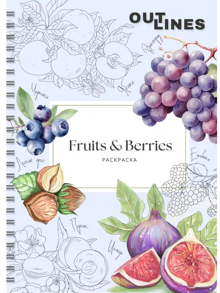 Outlines Раскраска скетчбук Fruits & Berries Фрукты и ягоды
