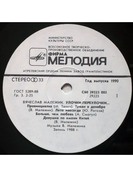 Вячеслав Малежик - Улочки-Переулочки. Без обложки EX-