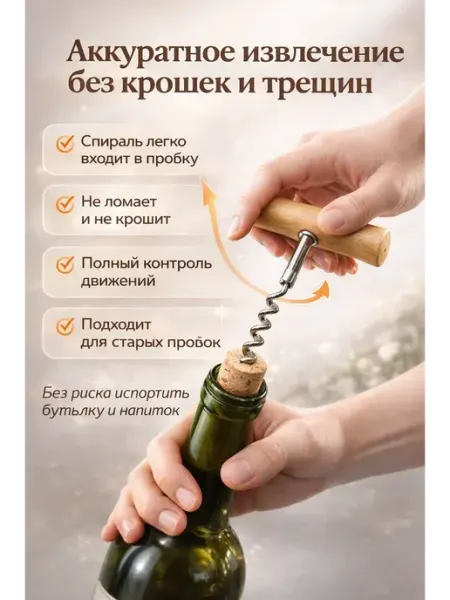 AikaJor11 Штопор для вина механический прочный, ручной
