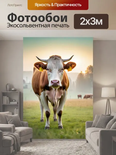 LotsPrints Фотообои "Корова, стадо, луг домашнее животное" 2x3м