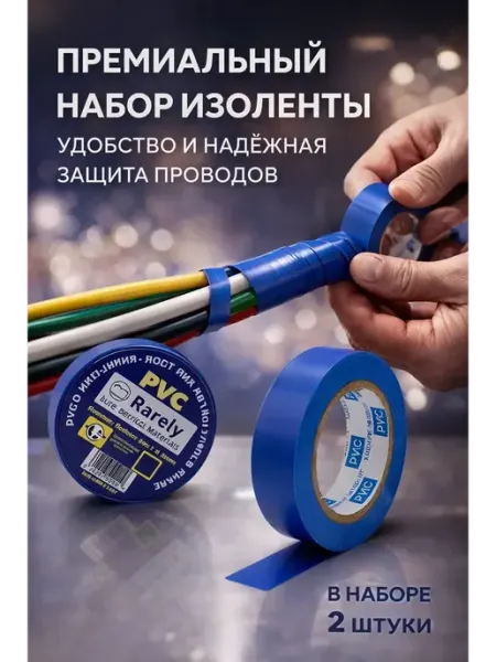 Сенсация Изолента синяя электромонтажная для проводки 2 шт