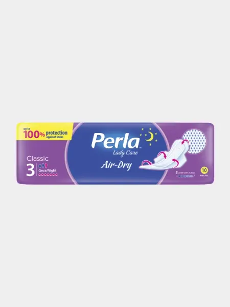 Женские гигиенические прокладки PERLA CLASSIC AIR-DRY NIGHT (GECE), 10 шт