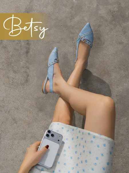 BETSY Слингбэки женские туфли голубые без каблука джинсовые летние