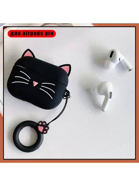 Чехол для кейса наушников AirPods Pro Черный котик