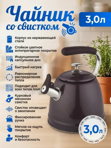 ZEIDAN Чайник со свистком Z-4551 Мокко 3,0л