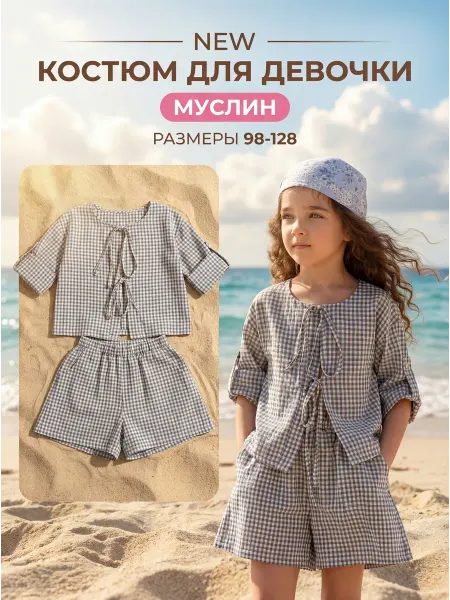 Aisha Style-CorgiKids Стильный костюм для девочки с рубашкой и шортами летний