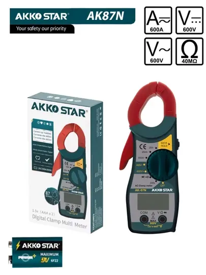 Цифровой мультиметр-зажим AKKOSTAR AK87N, токовый амперметр, вольтметр переменного тока