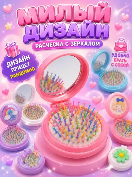 Элька09шоп Расческа складная с зеркалом детская мини массажная