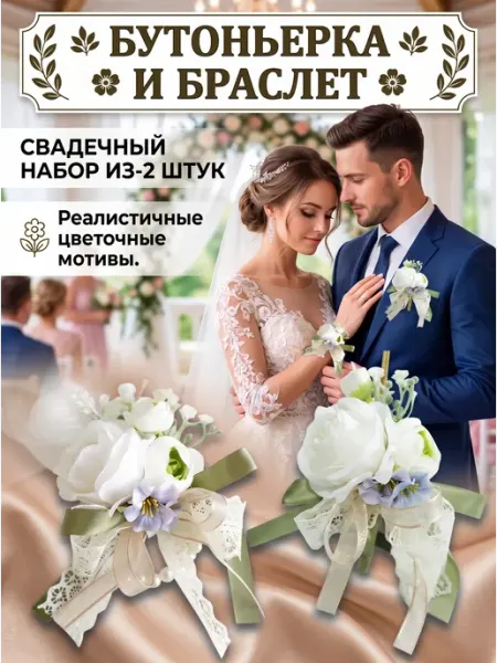 Бутоньерки и браслеты для жениха и невесты,свадьба