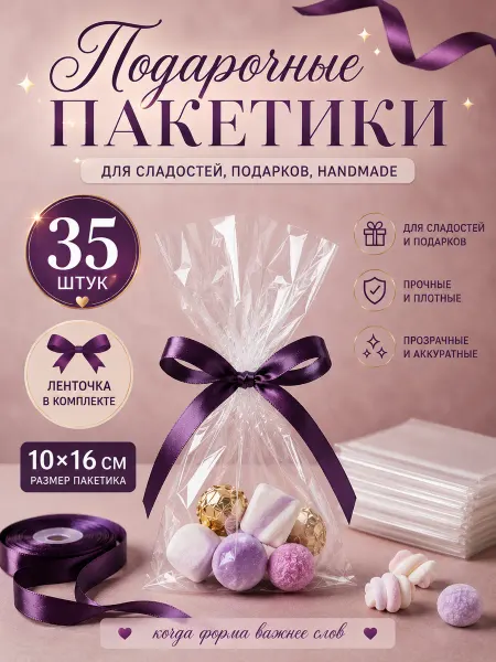AKIPAKI Мини пакетики для подарков и сладостей 35 штук