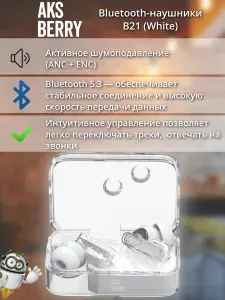 Aksberry Наушники беспроводные с микрофоном, Bluetooth, USB Type-C, белый