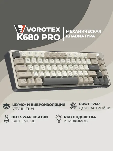VOROTEX Клавиатура механическая 65% проводная K680 PRO, VIA, HUANO M…