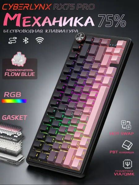 CyberLynx RX75 PRO 75% клавиатура механическая Беспроводная