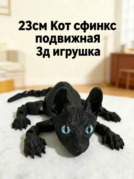 23см Кот сфинкс подвижная 3д игрушка