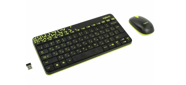 Комплект беспроводная клавиатура + мышь Logitech MK240, черно-желтый
