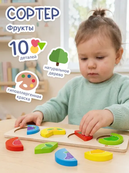Alatoys Деревянный сортер-пазл для малышей найди половинку