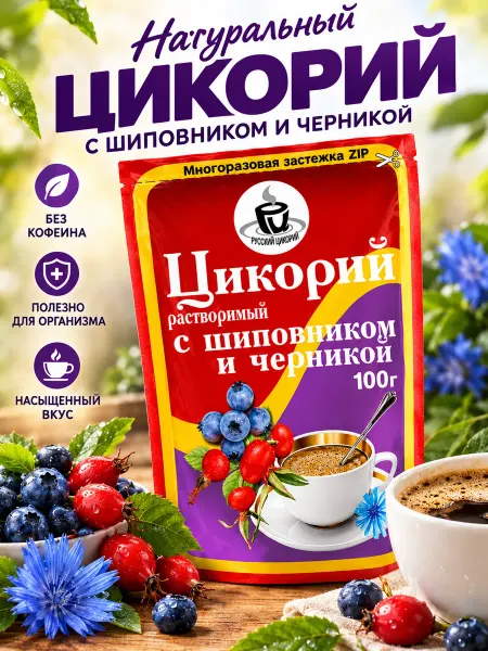 Русский цикорий Цикорий раст.дойпак zip черника шиповник 100г