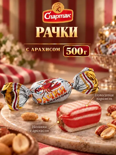 КФ Спартак Белорусские конфеты рачки карамель с арахисом весовые