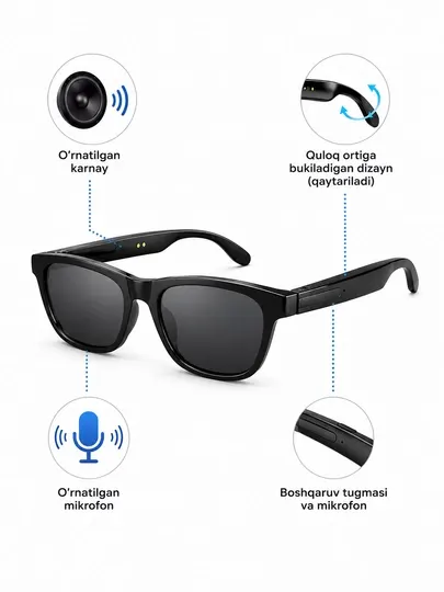 Умные Bluetooth-аудиоочки XG88 Pro с микрофоном, беспроводные, черные - Умные очки