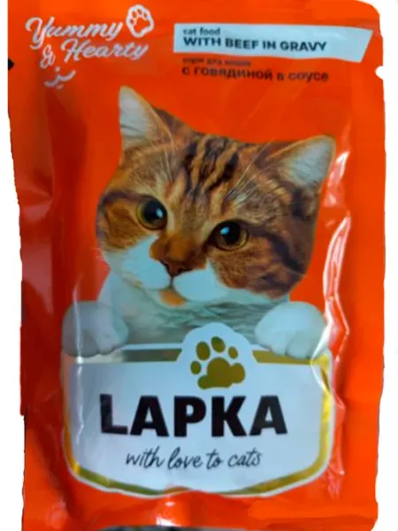 Lapka Влажный корм для кошек с говядиной в соусе 24 шт
