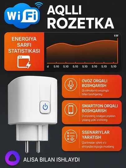 Умная Wi-Fi розетка, управление со смартфона, совместима с Алисой - Умный дом
