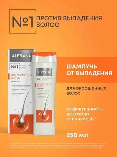 ALERANA Шампунь для роста и от выпадения, для окрашенных волос, 250 мл