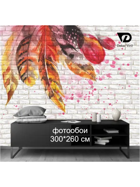 Dekor Vinil Фотообои "Перья на фоне кирпичной стены" 300х260 см