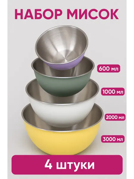 Alisov Store Миски кухонные из нержавейки набор 4 штуки