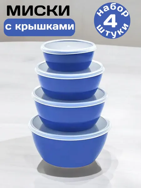 Alisov Store Набор миски салатники пластиковые с крышкой 4 штуки