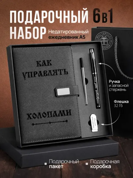 Мастерская сюрпризов Подарочный набор ежедневник и флешка в подарок мужчине
