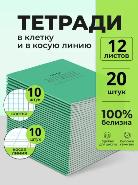 Бумажная фабрика "Гознак" Тетради в клетку и косую линейку 12 л по 10 штук