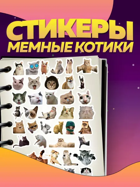 Клей-Лепи Наклейки с милыми котиками-мемами, набор 80 шт