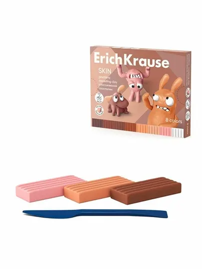 Пластилин классический ErichKrause Jolly Friends Skin 8 цветов со стеком, 144 г 61353 - Пластилин