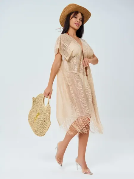 NadinBeachwear Туника пляжная летняя накидка с бахромой на купальник