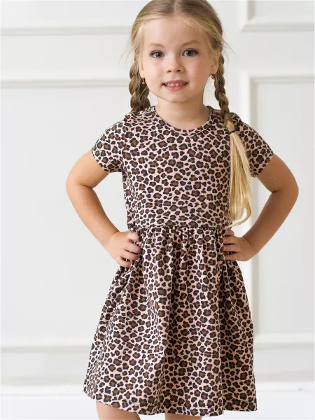 LELU KIDS Платье леопардовое повседневное в садик для девочки