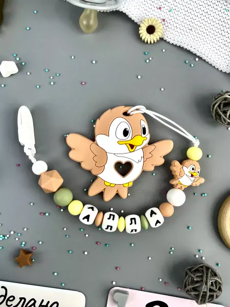 BABY WOODS Именной держатель для соски прорезыватель АЛЛА, АЛЛОЧКА