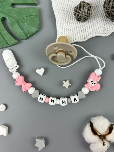 BABY WOODS Именной держатель для соски прорезыватель НИНА, НИНОЧКА