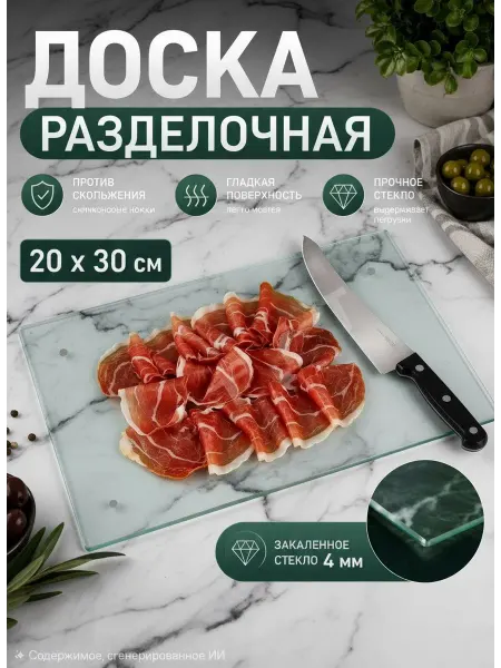 Доска разделочная сервировочная из стекла 20×30 см