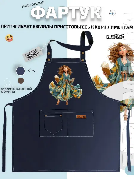 FashionJeans Фартук девушка с книгами и кудрявыми волосами