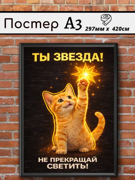 Постер на стену мотивационный с котом «Ты звезда»