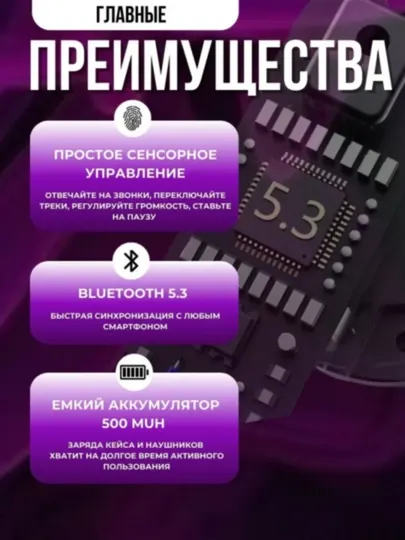 Беспроводные наушники TWS Bluetooth 5.3 с сенсорным управлением - Наушники
