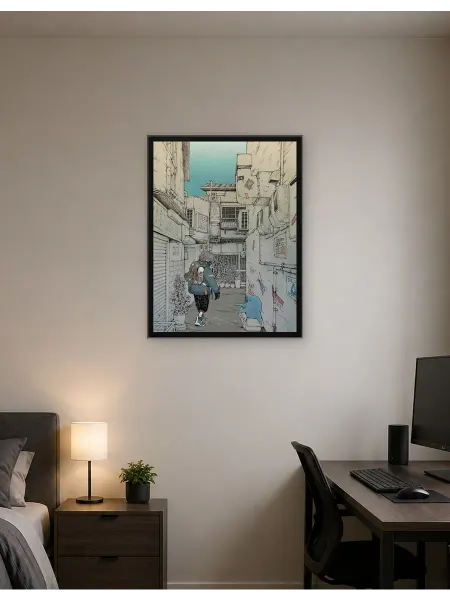 Postersbase Плакат Городской переулок с персонажем и дельфином 30x40