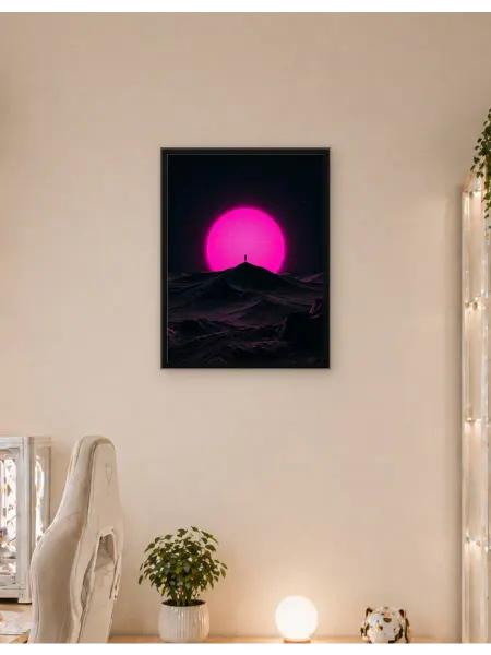Postersbase Постер Одинокая фигура на холме под розовым солнцем 50x70