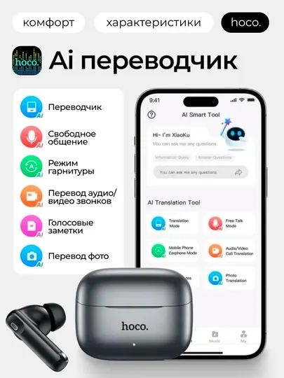 Беспроводные Наушники Hoco EQ27 с искусственным интеллектом и переводчиком с ANC - Наушники
