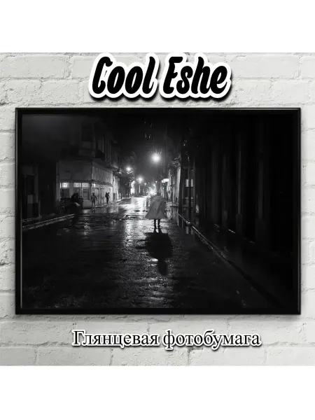 Cool Eshe Постер "Черно-бело фото - дождь, улица" А4