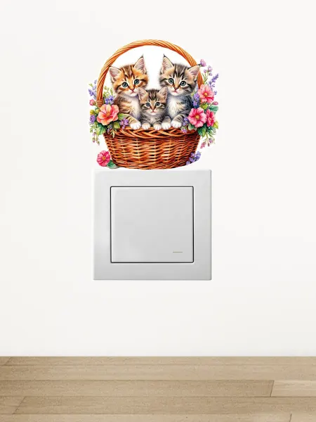 Stickers party Наклейка интерьерная котята в корзине