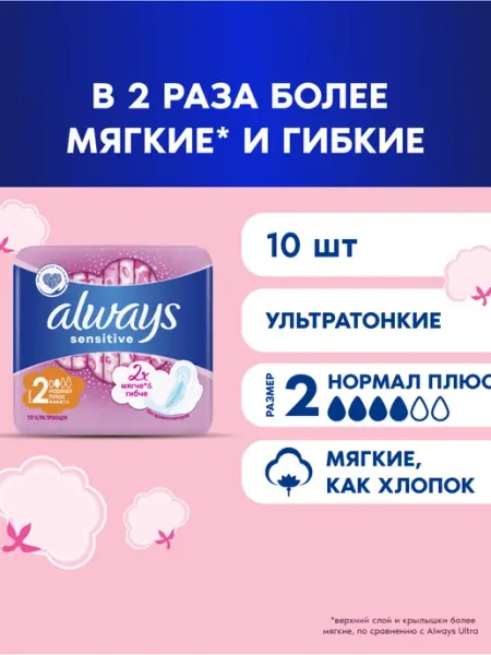Always Прокладки женские гигиенические с крылышками 10 штук