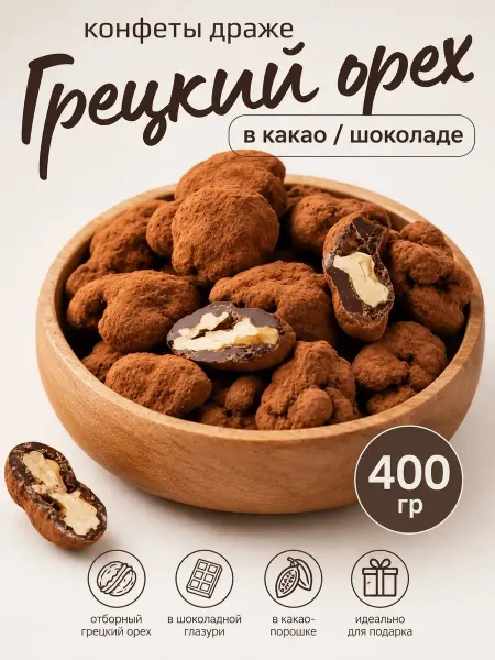 Бехруз Шоколадный грецкий орех в какао Behruz, 400 гр