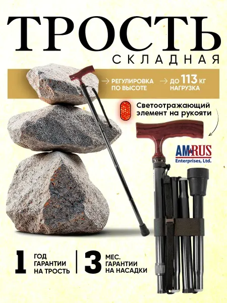 Трость складная опорная для ходьбы и реабилитация AMCF51 BK