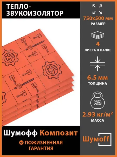 Шумофф Тепло-звукоизолятор для авто, Композит, виброизоляция